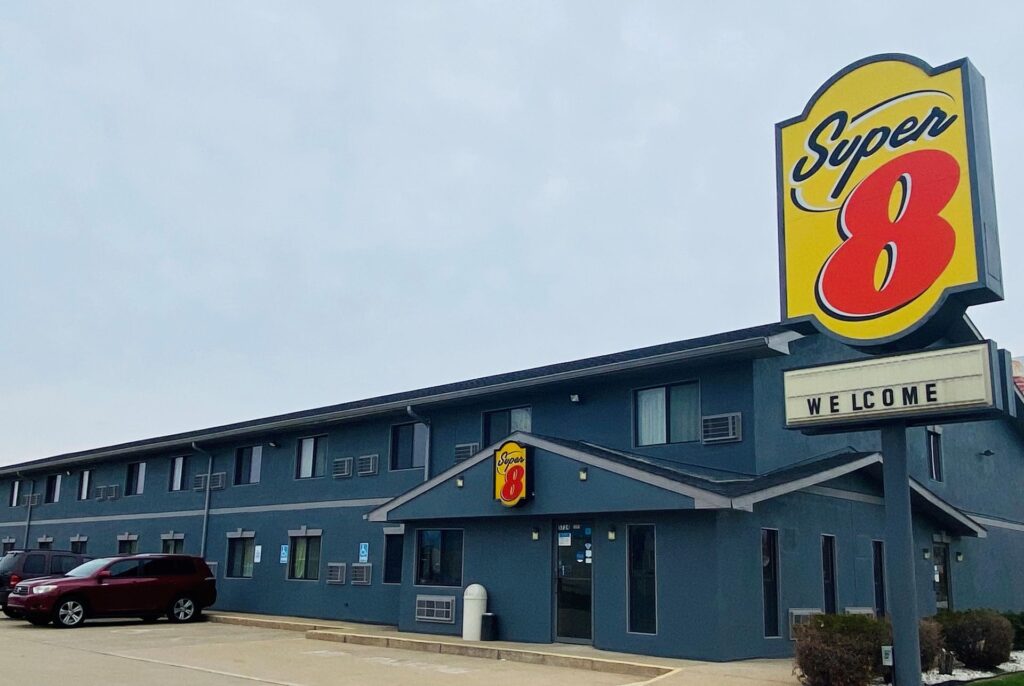 Super 8 by Wyndham Michigan City hotel exterior and sign