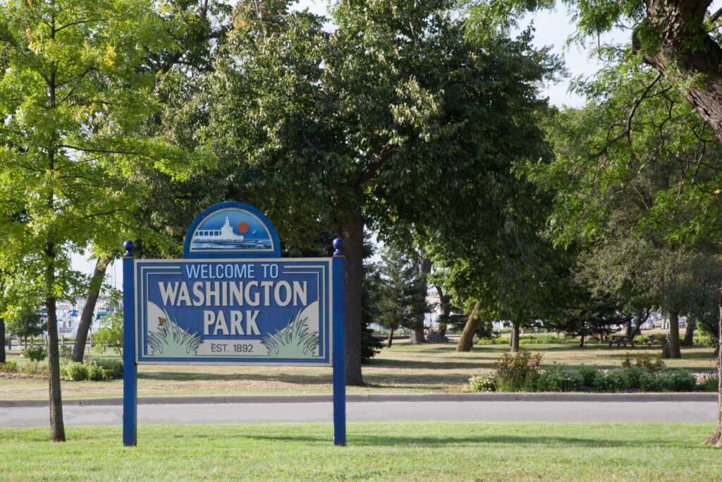Welcome to Washington Park sign, Michigan City